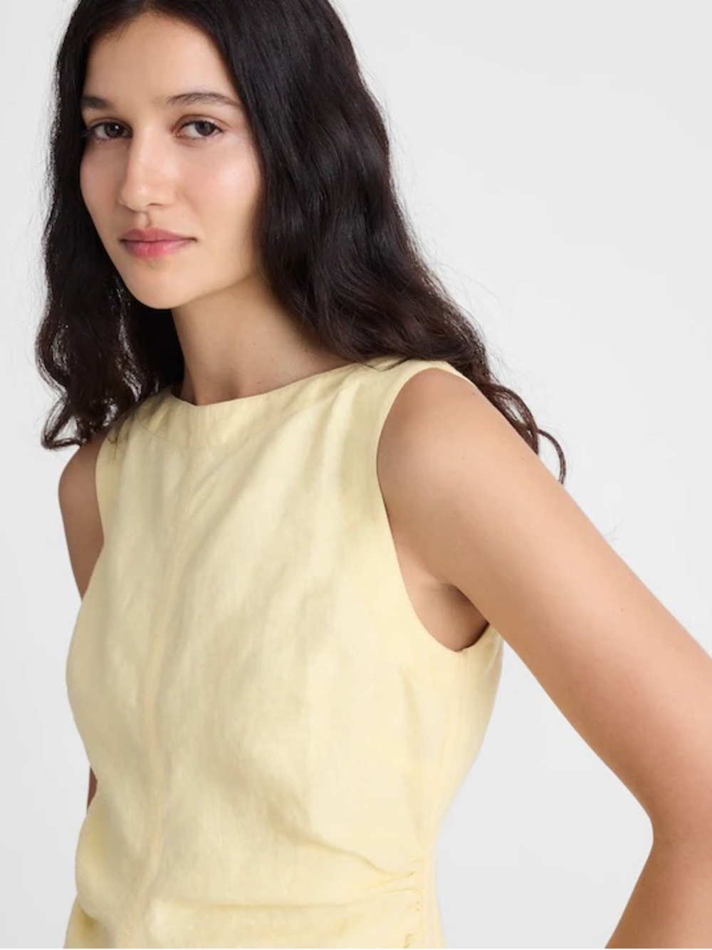 NWT MADEWELL Boatneck Shirred Mini Dress 100% Linen Candlelight 8 Butter Yellow - Picture 11 of 15